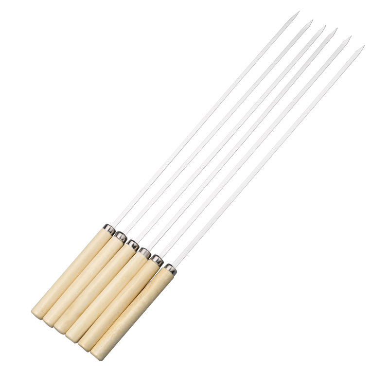304 Stainless steel sticks wooden handle barbecue mutton skewer BBQ needles tool flat stick accessories barbecue needles 25pcs