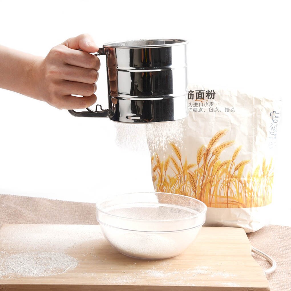 Flour Sieve Cup Stainless Steel Shaker Sieve Cup Mesh Crank Flour Icing Powdered Sugar Sifter