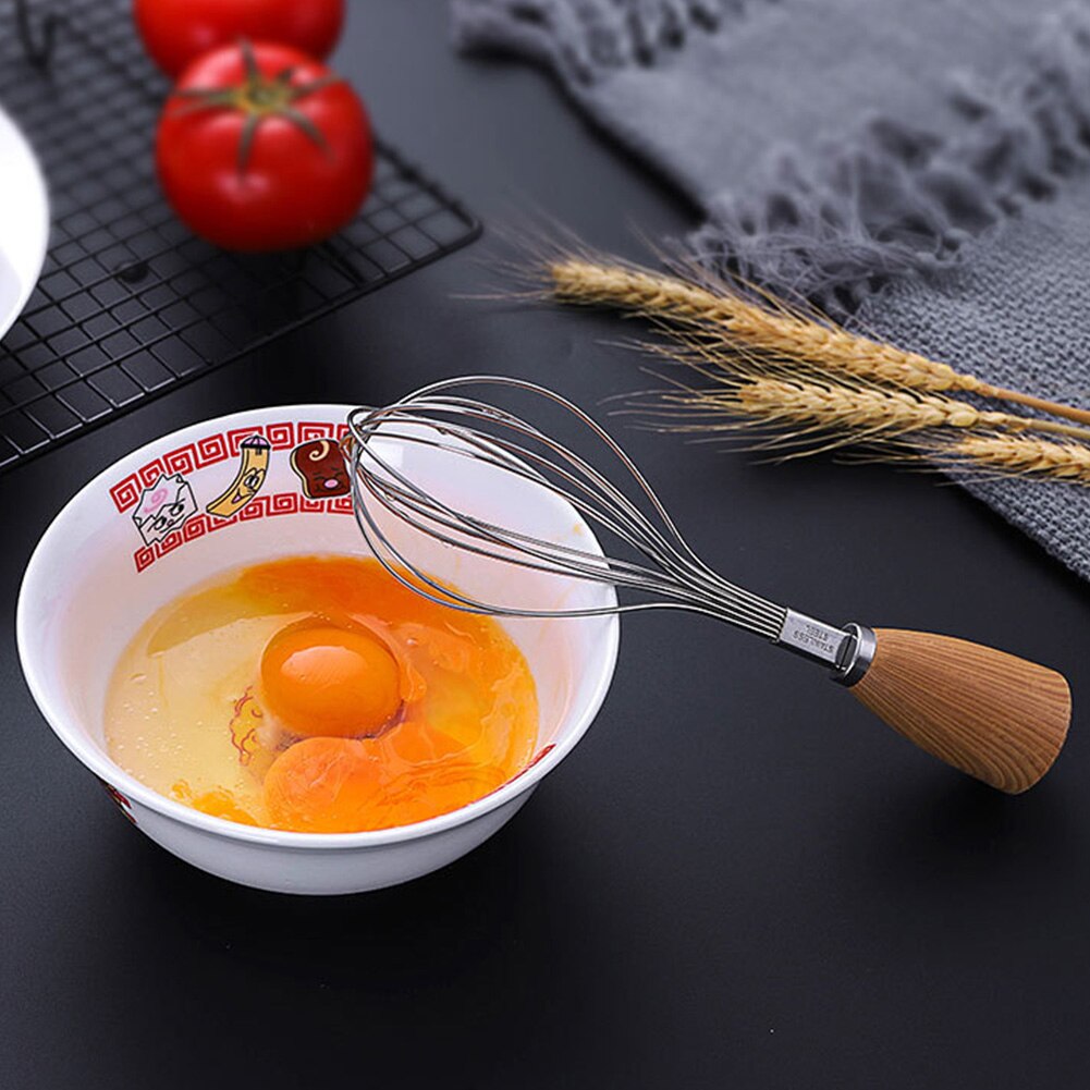 Kitchen Stainless Steel Wooden Handle Baking Tool Mixture Beater Whisk Rotation Durable Bar Cooking Manual Home Household