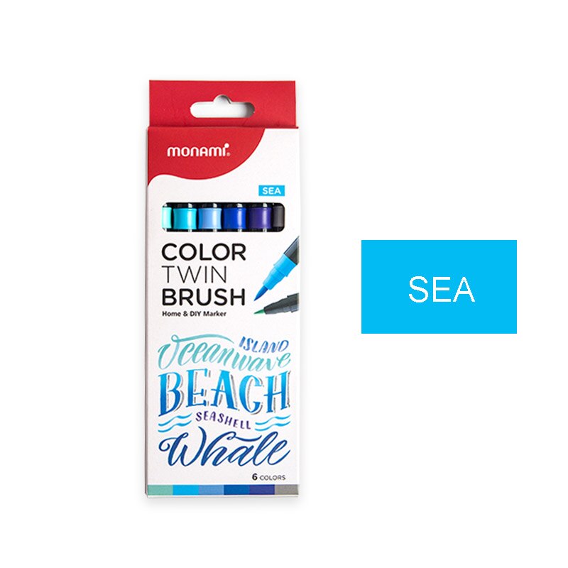 Monami Color Twin Brush Watercolor Brush Pen Double Head Art Markers Sketching Painting Brush Lettering 04038: 6 sea colors