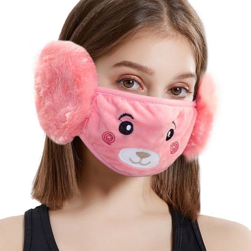 Winter kinderen oorkappen masker fluweel cartoon jongens meisjes oorkap masker student warme oorkap wikkelband oorwarmer oorlapje voor buiten: Lichtrood
