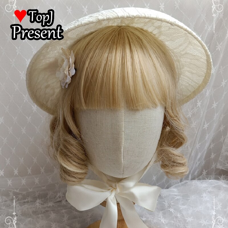 Lolita Hanyang eclectic hat retro linen flat hatGorgeous Hand made hat Ming Hanfu pearl bandage