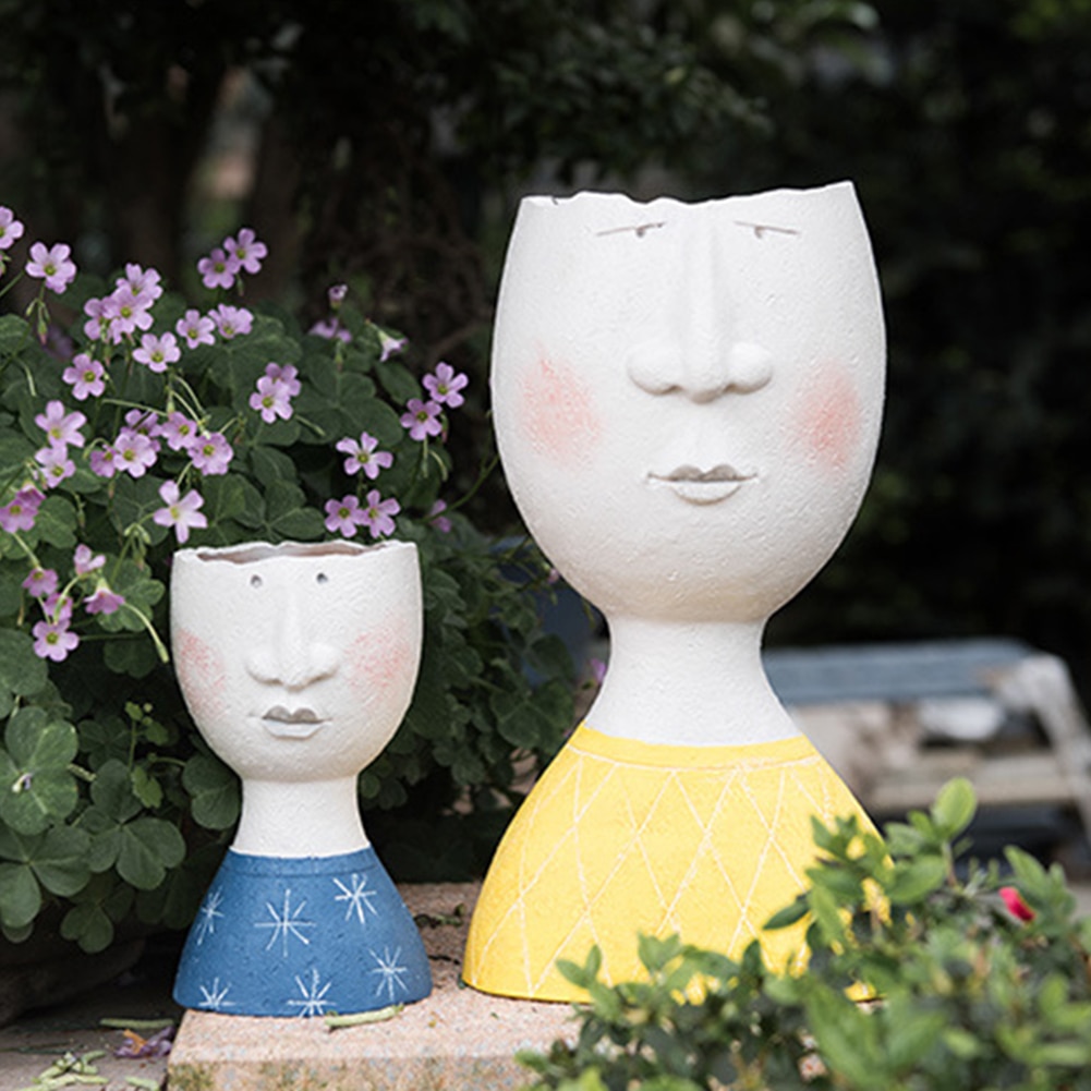 Flower Pot Character Portrait Abstract Human Face Flower Pot Home Micro Landscape Decor Resin Succulents Plant Pot Desktop Vase