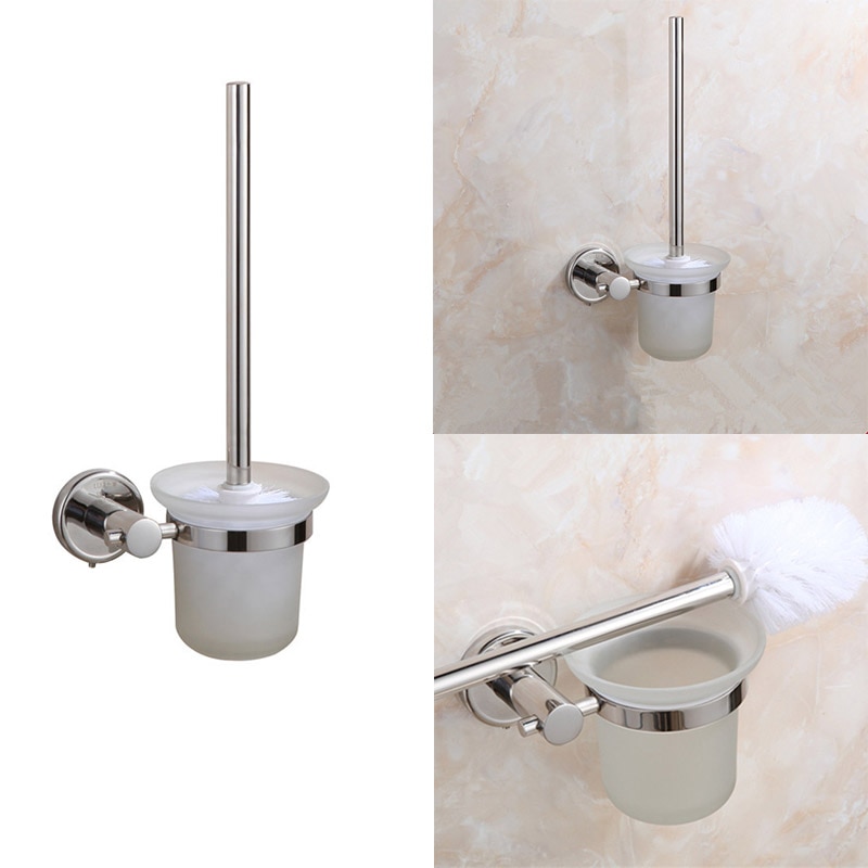 JUSHFO Toilet Brush Holders Stainless Steel Space-saving Wall-Mounted Single Brush Glass Holders Bathroom Hardware Accessories