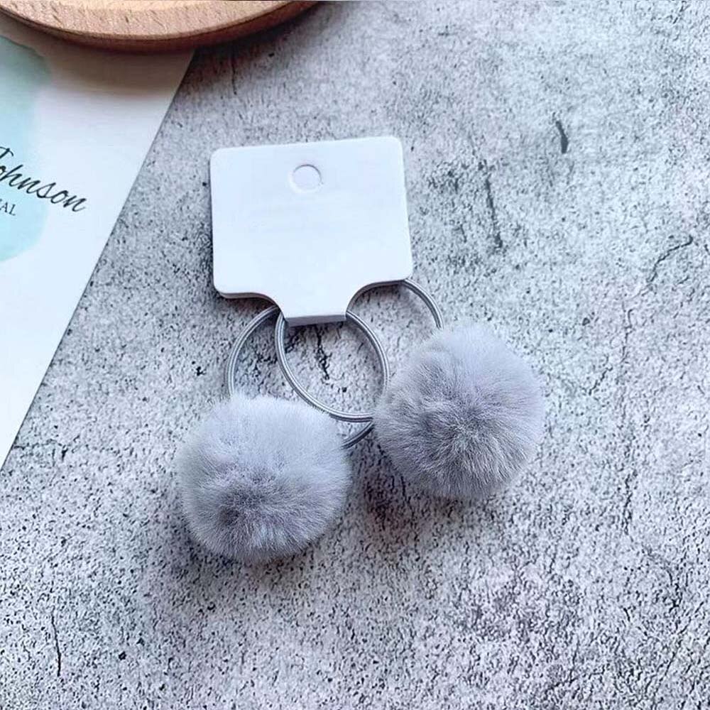 2 sztuk/zestaw dziewczyny królik futrzana kulka gumki robić włosów zima nowe akcesoria robić włosów 3cm dla dzieci dziewczyny Pom pompon elastyczne gumki robić włosów Scrunch: szary