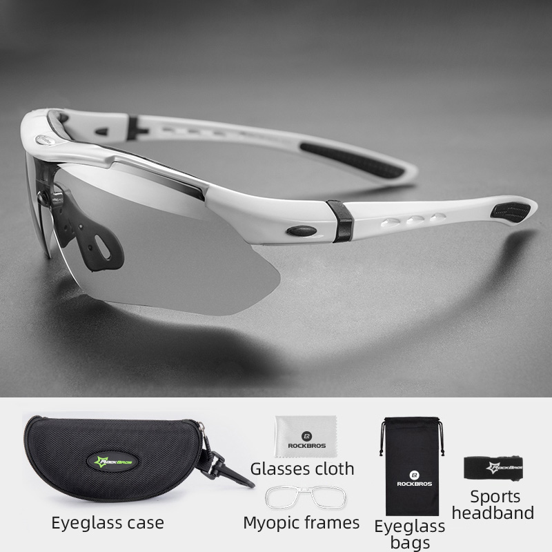 ROCKBROS Photochromic Cycling Glasses Bicycle Outdoor Sports Sunglasses Discoloration Glasses MTB Road Bike Goggles Bike Eyewear: WHITE