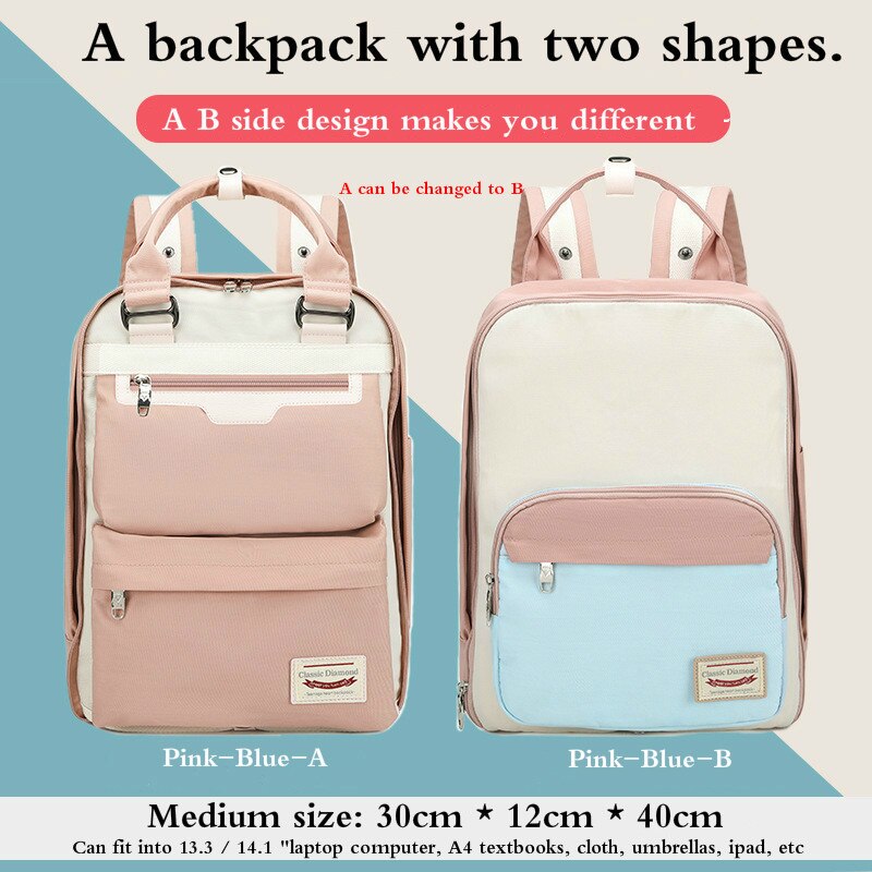 Les deux épaules sacs à dos femmes sac à dos pour ordinateur portable filles lycée sacs d'école garçons Style cartable avec Surface commutable: Pink-Blue