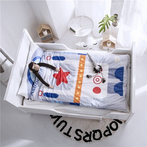 Home bed baby sleeping bag 100% Cotton + soft fleece Boy Girl Child fleabag AB side fox bear mothercare kids body cover 70*150cm: space man