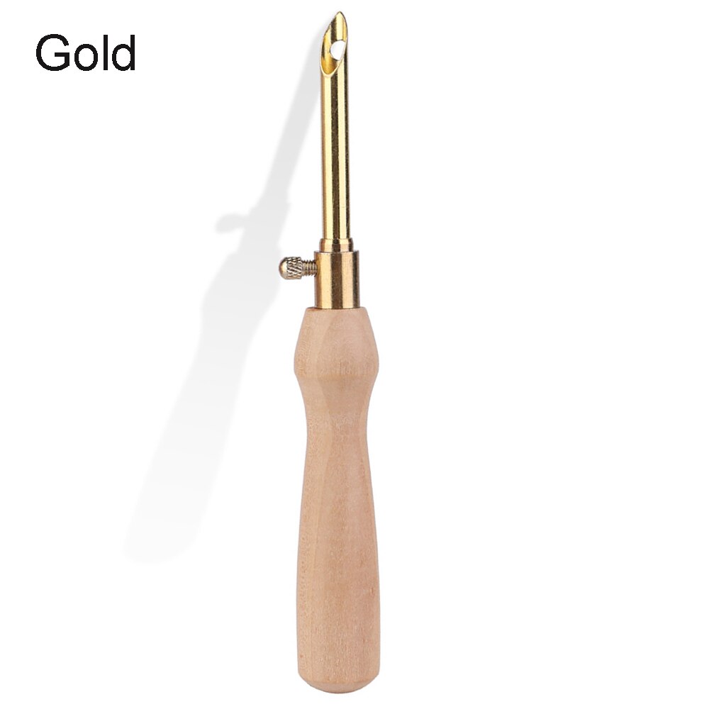 Kit de herramientas de punzón, aguja de punzón y enhebrador de aguja de bordado, herramientas de punto de cruz para tejer, 11 piezas: Woodle Handle-Gold