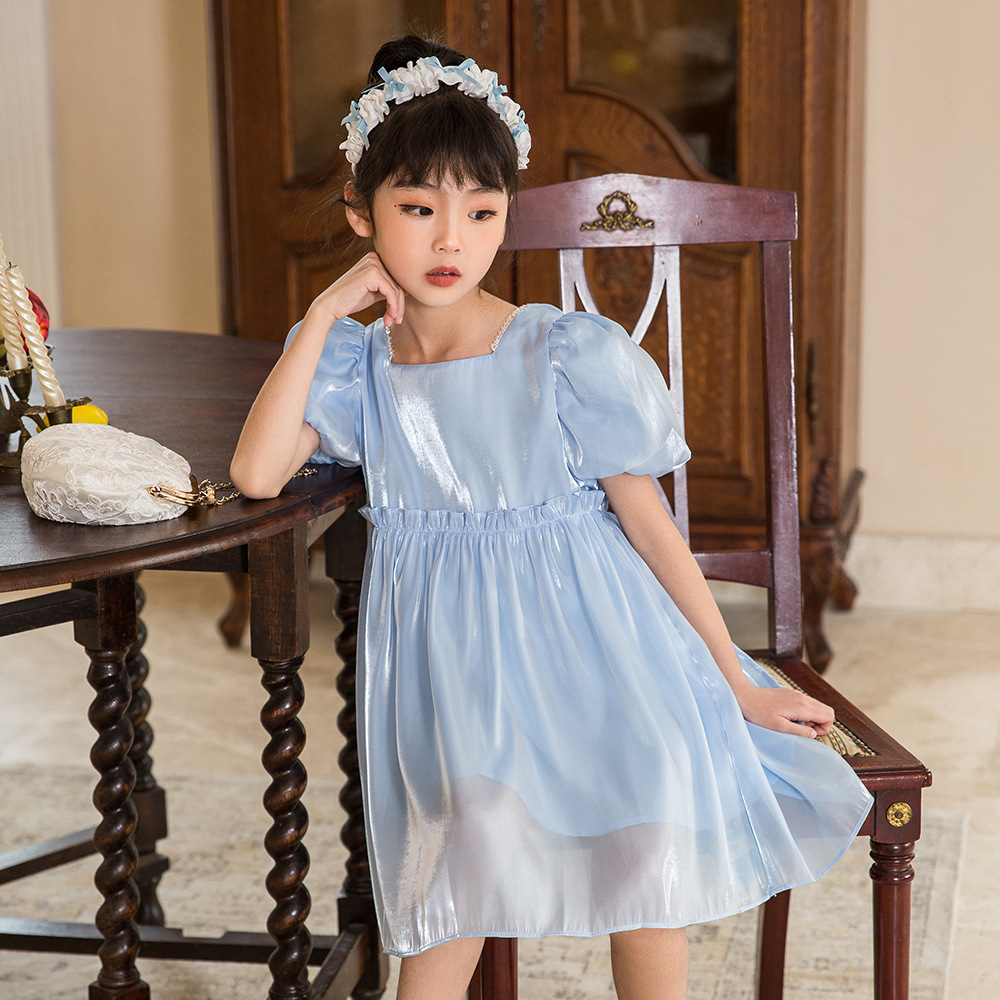Prinses Jurk Voor Meisje Solid Mode Verjaardagsfeestje Jurken Zomer Pull Mouw Boog Kinderkleding Voor School Kids Leuke Jurk