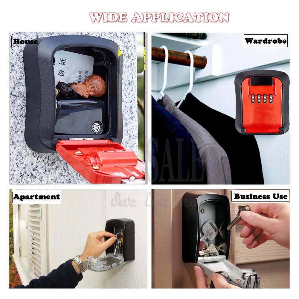 Multi-Function Key Keeper Spare Keys Safe Storage Box with 4 Digit Password Metal Secret Organizer Box Home Office Key Hidden