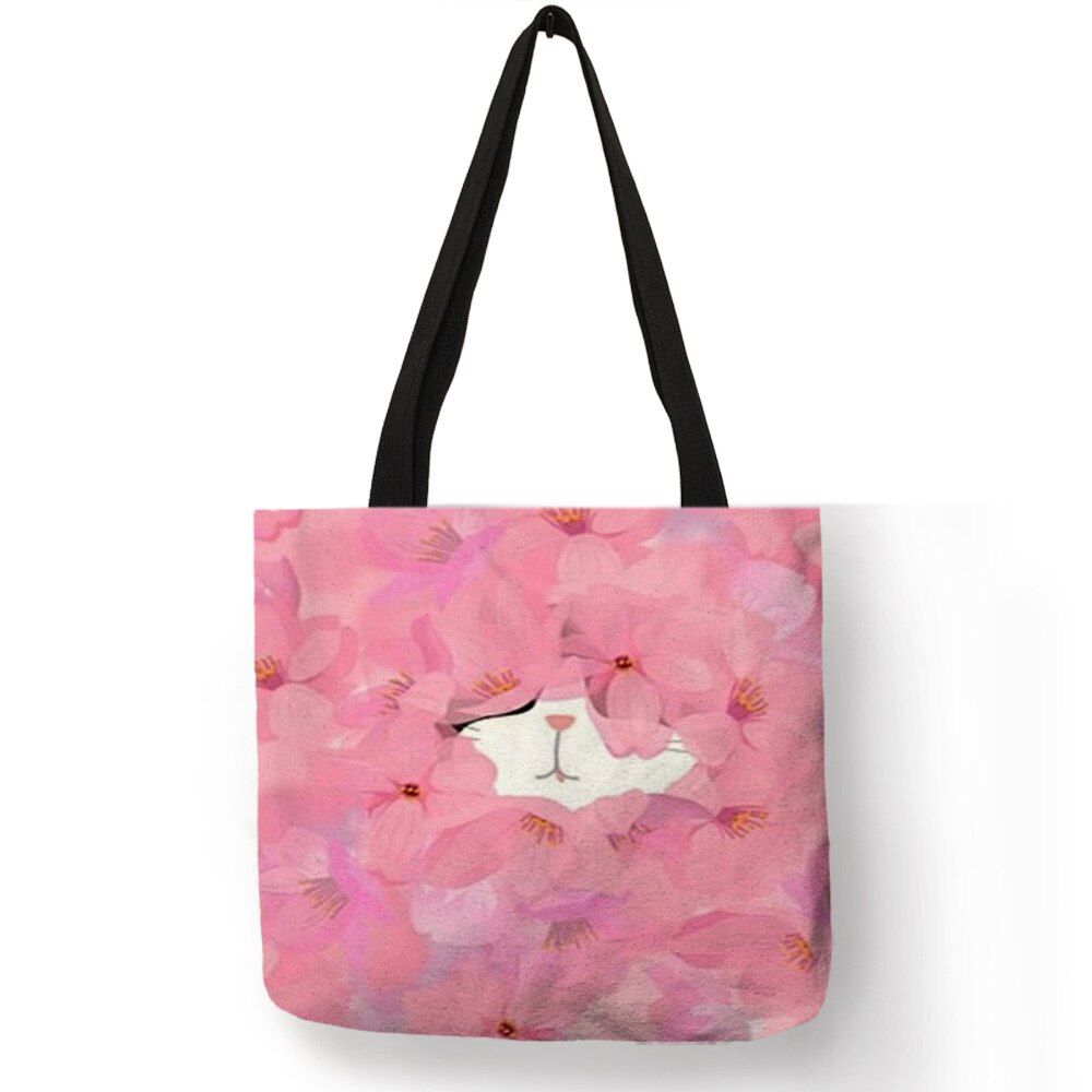 Bolsos de mano pintados a mano con acuarela para mujer, bolso de hombro con estampado Floral de gato bonito, bolso de mano para oficina, bolsos de compras informales diarios: 001