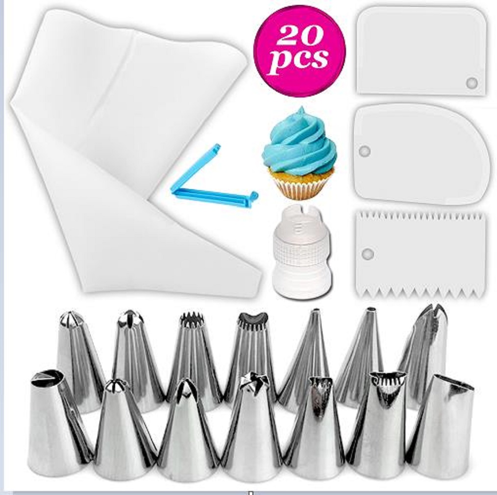 14pcs Cake Decorating Kit Supplies With Stainless Steel Piping Nozzle Tips Pastry Bag Clip Icing Smoother Spatulas Coupler: White