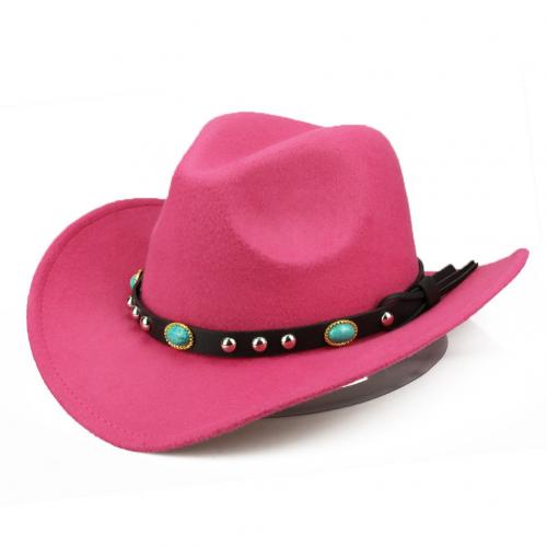 Rivet Roll Up Wide Brim Western Cowboy Cowgirl Hat Sombrero Jazz Cap Horse Riding Western Cowboy Hat Cap Classic Hat: Rose Red