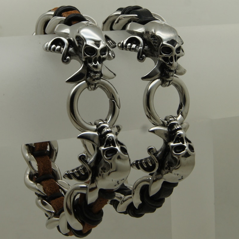 Schädel tragen kreuz schwert geflochtenem leder 316 edelstahl Armbinde neue