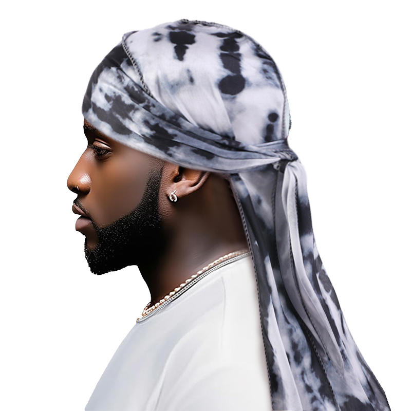 Novo tingido de seda Durag Bandana com cauda longa e alça larga Colorido Durag Cap touca de banho para homens e mulheres: Rosa