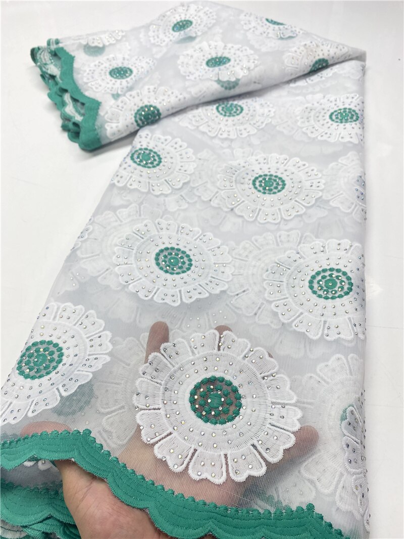 Latest Embroidery French Tulle Lace Fabric With Stones Pure White African Lace Fabric For Wedding Party Sewing YA3652B-2: Picture 8