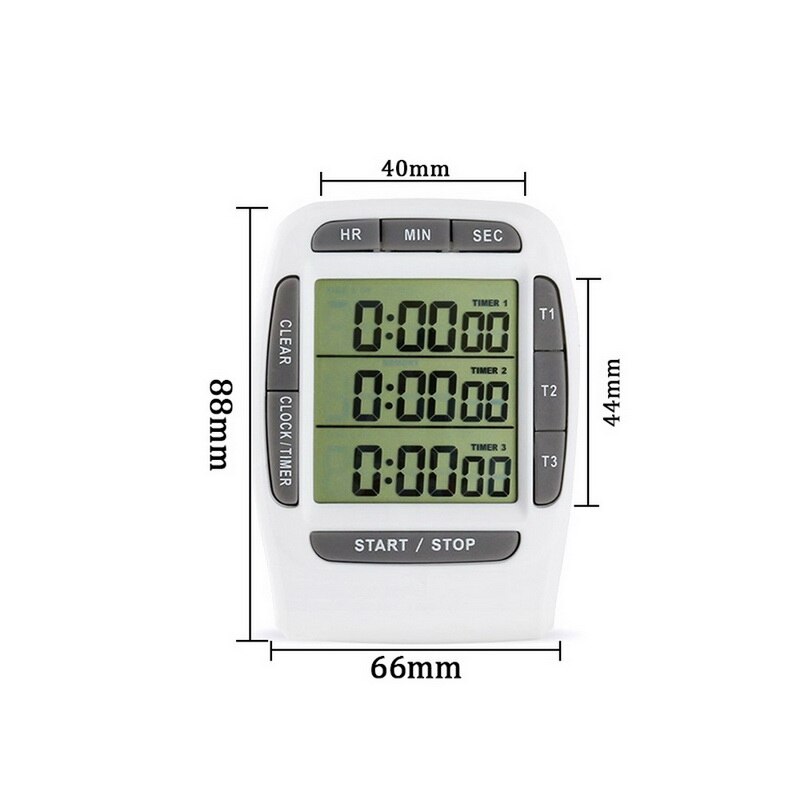 Multifunctional Kitchen Cooking Timer 3 Display Channels Electronic Function Timers Time Counting Device: grey