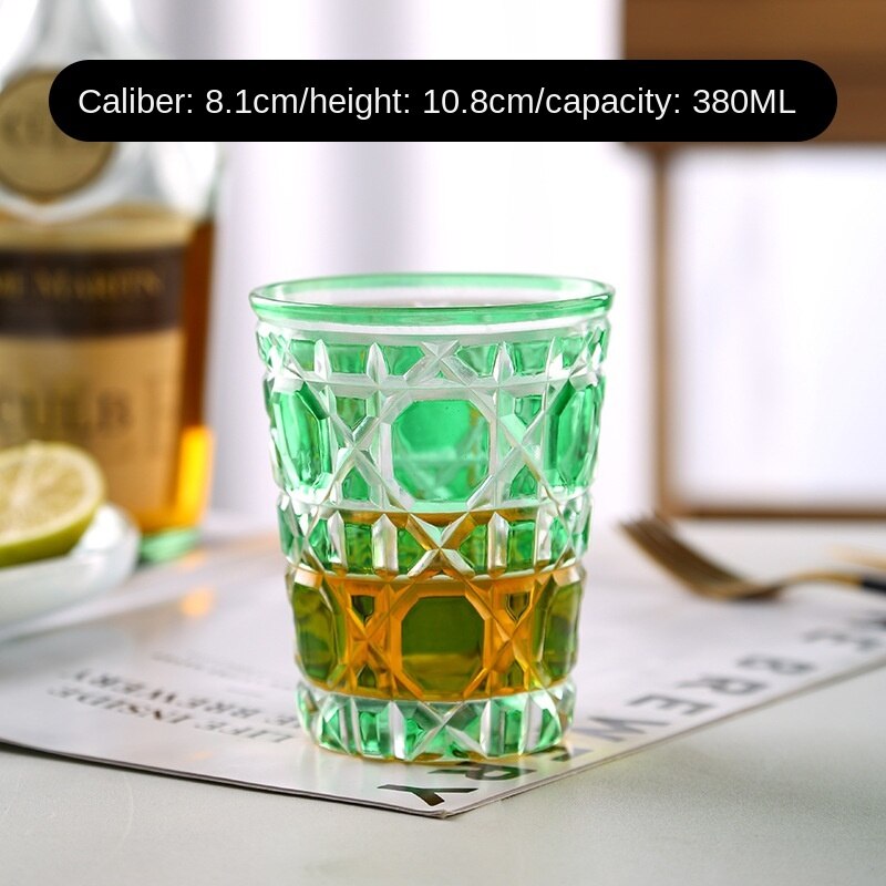 Cristal de celosía de estilo europeo de 380ml, copa de vino de ratán, cristal de cielo estrellado, vaso de whisky, vaso de cóctel: Green plaid