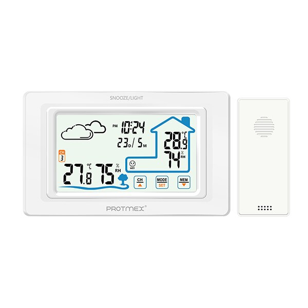 Protmex PT19A Weather Station Wireless Indoor Outdoor Touch Screen Weather Station Wireless Temperature and Humidity Monitor: PT19A-W
