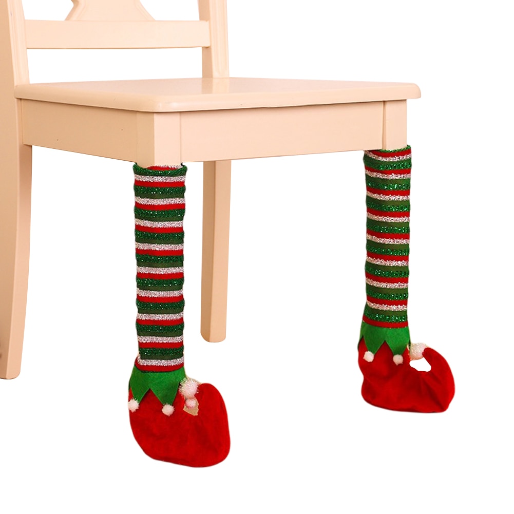 La jambe de chaise de noël couvre le protecteur de plancher mignon de chaussettes de jambe de chaise de d'elfe pour la fête à la maison