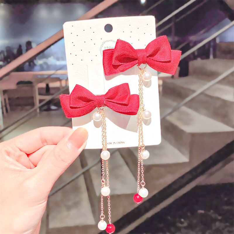 Coreano veludo arco hairpins crianças tecido borla pérola grampos de cabelo artesanal moda jóias headpiece acessórios para o cabelo das meninas: 6