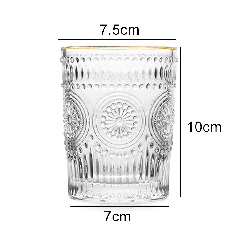 260/380ml glass kaffekrus årgang solsikke gravert forgylt glass kopp kaffe vin klart krus vasos de vidrio бокалы для вина
