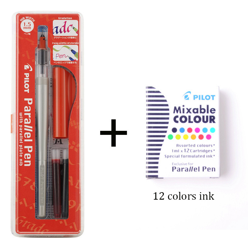 Japan pilot  fp3- ss parallel pen 1.5 2.4 3.8 6.0 blæk kunst pen mund pen engelsk kalligrafi pen 12 farve blækpatroner: Rød med 12 blæk