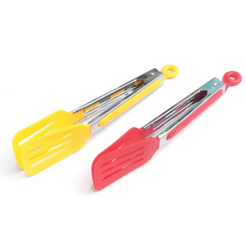 1pc BBQ Clip Cooking Clamp 9 Inch Stainless Steel Kitchen Supplies Food Tong Silicone Nylon Shank Dessert Tweezer Heat-Resistant