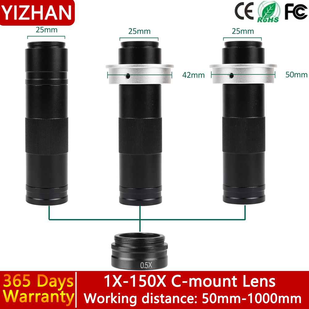 YIZHAN Magnification Adjustable 150X Zoom C Mount Lens With 0.5X Objective For HDMI USB Industrial Digital Microscope Camera