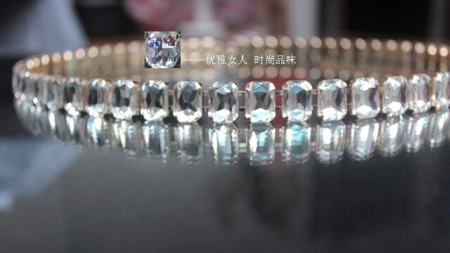 Høj kvalitet firkantet krystal talje kæde super skinnende krystal besat mave kæde kvindelige metal tynd bælte