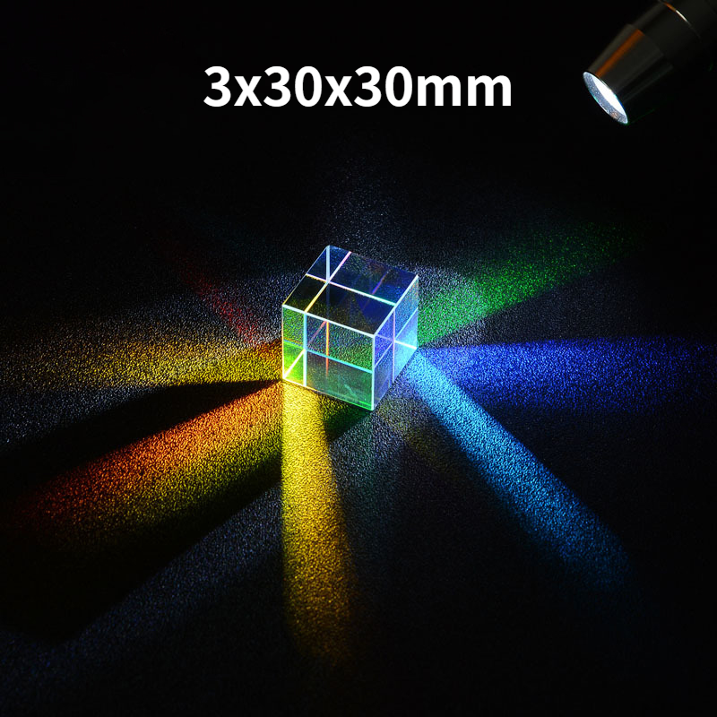 1pcs Glass Cube Light Prism Photo Ornaments 7 Color Crystal Dichroic Prisma RGB Rectangle Optical Prisme 30x30x30mm