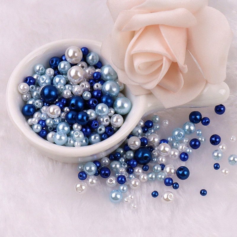 Cuentas de perlas de imitación ABS con agujero, 150 piezas, espaciador redondo de plástico acrílico de 3/4/6/8MM para fabricación de joyas DIY: Multicolor