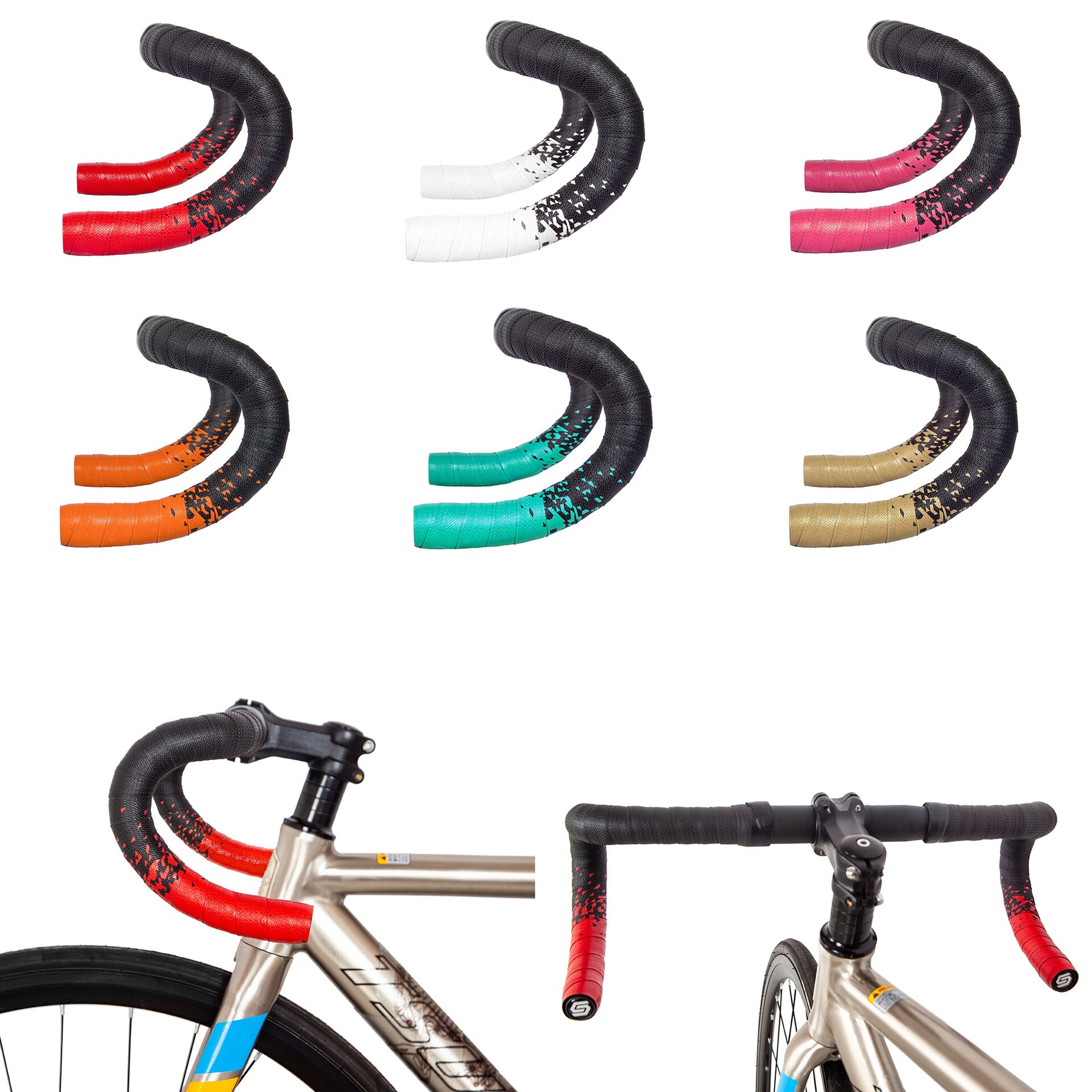 Cinta para manillar de bicicleta de carretera, cintas coloridas de Color degradado, Pu/Eva, transpirable, accesorios para ciclismo