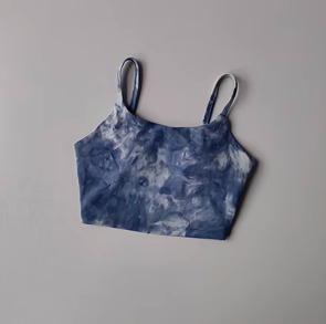 Batik-Einteiler-Tasse-Sportunterwäsche für Damen, hochstoßfest, zum Laufen, Schönheit, Rückenweste, Raffungs-BH, Fitness-Anzug, Yoga-Anzug: L / Azurblau