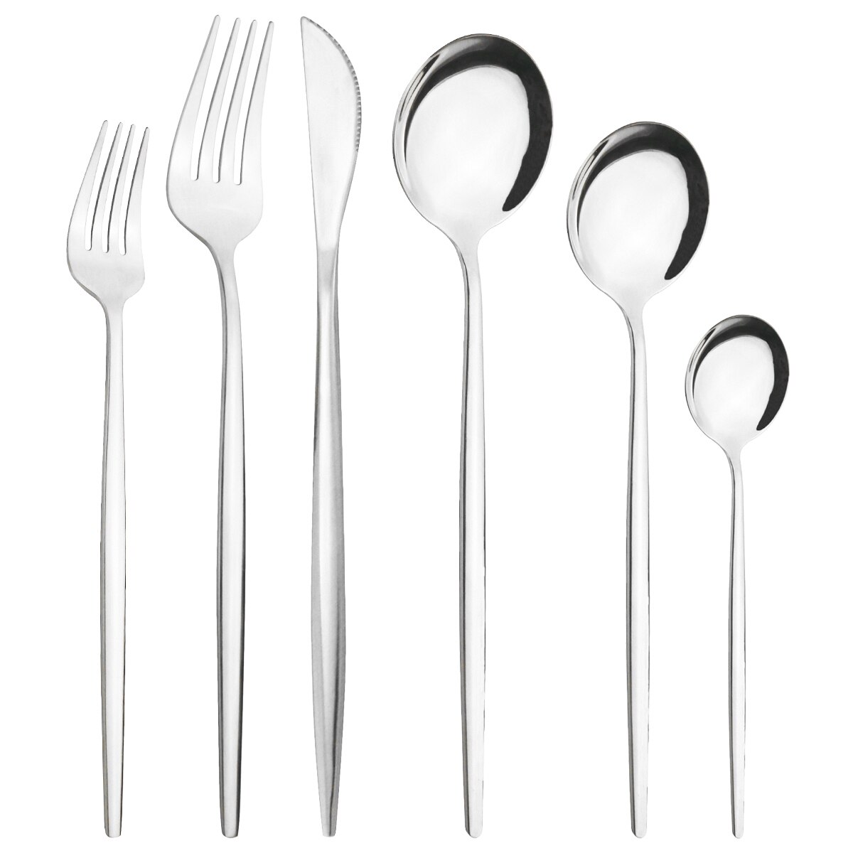 6 stuks witgouden bestekset, messen, dessertvorken, lepels, serviesset, roestvrijstalen serviesset, keukenzilverset: Zilver