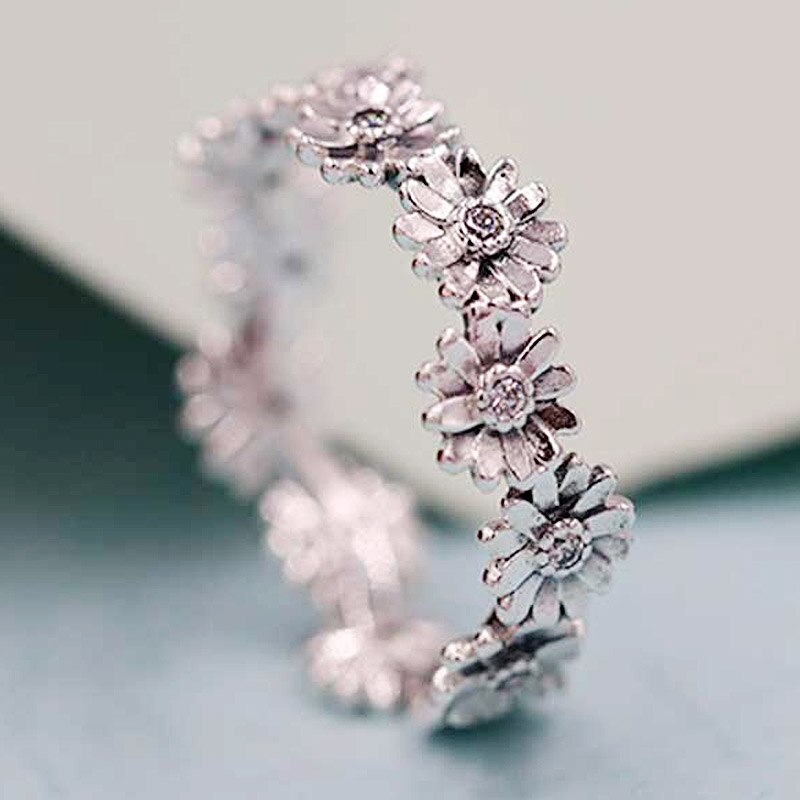 Original étincelant marguerite fleur couronne liberté bague avec cristal pour les femmes 925 bague en argent Sterling partie bricolage Europe bijoux
