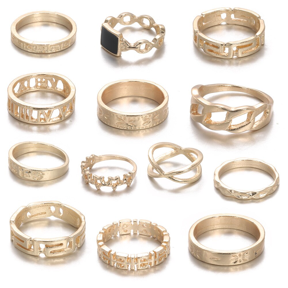 13 stk / sæt metal punk kno ringe sæt til kvinder piger geometriske boheme ring vintage smykker