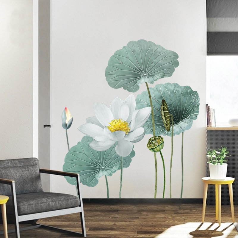 DIY Giant Lotus Flower Wall Art Stickers Living Room Decoration TV Sofa Background Home Decor Wall Cover Posters