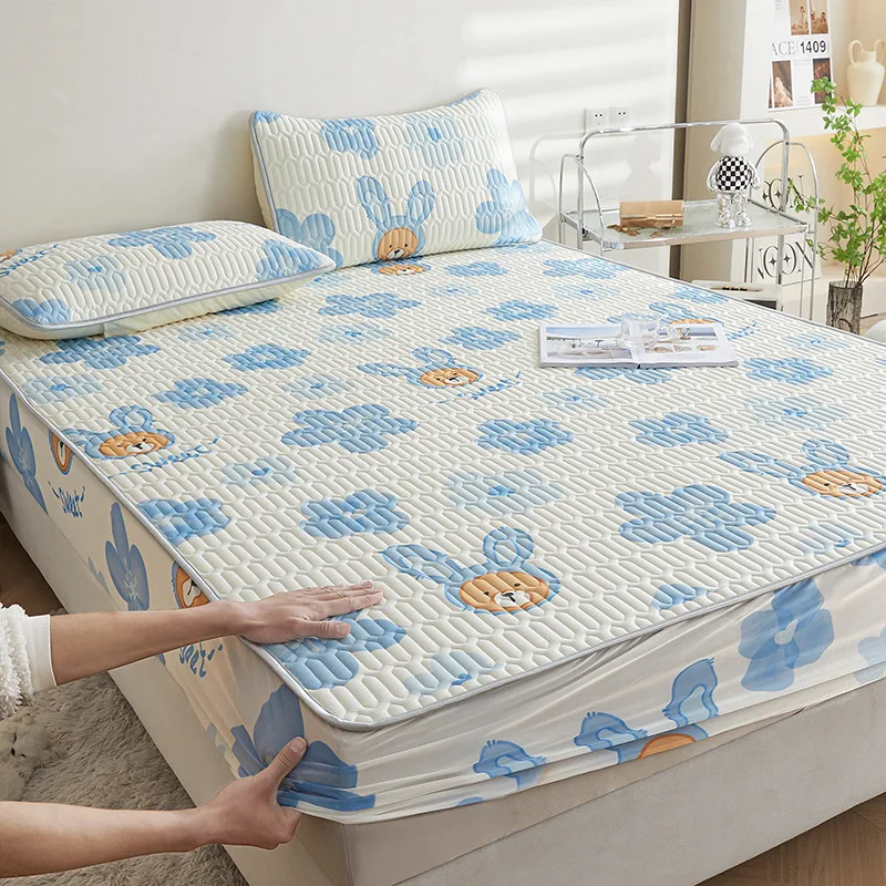 Zomer Verdikte Latex Hoeslaken Antislip Beschermende Sprei Airconditioner Driedelige Set Zomer Slaapmat: Light Grey