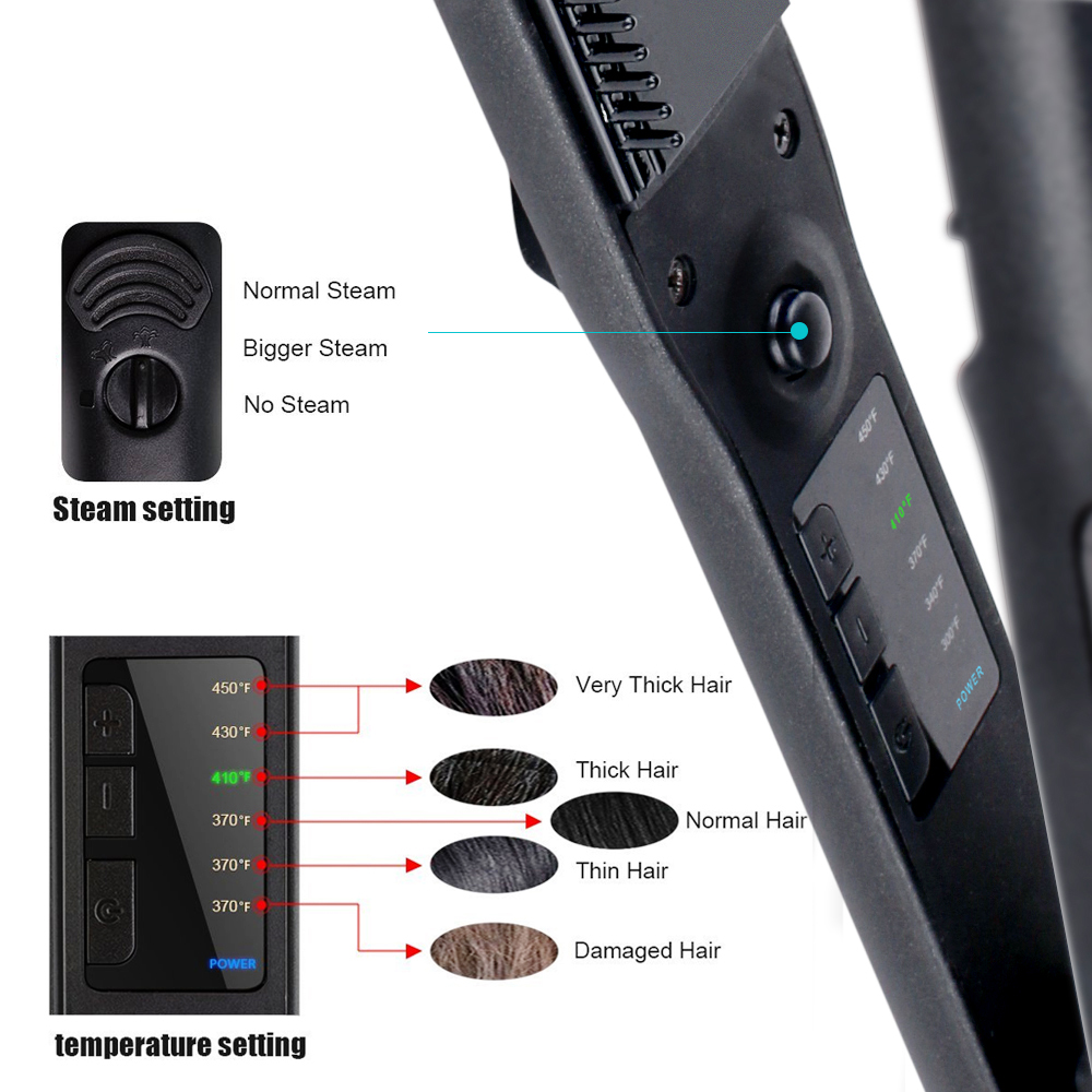 Hair Straightening Iron Steam Hair Straightener With Detachable Brush Ceramic Flat Iron Electric Hair Straightener