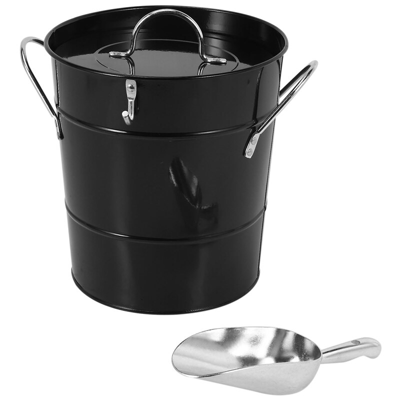 Thickened Tin Bucket with Lid Ice Bucket Portable Round Small Ice Bucket Bar Beer Bucket Ice Cube Container