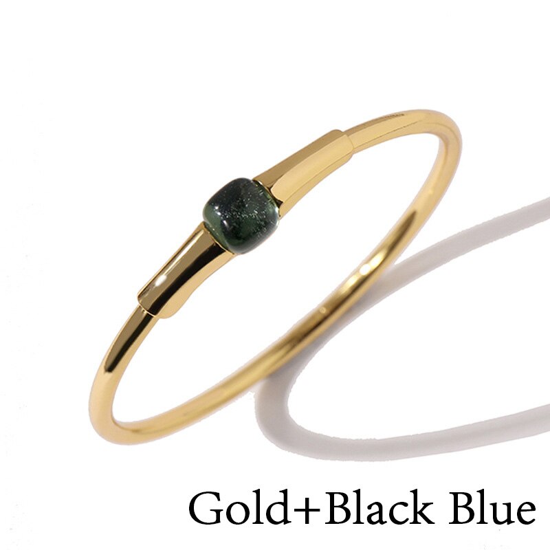 Gold Color Bangles Red Green Blue Pink Yellow Crystal Open Bracelets For Women Jewelry LB005: Gold-Black Blue