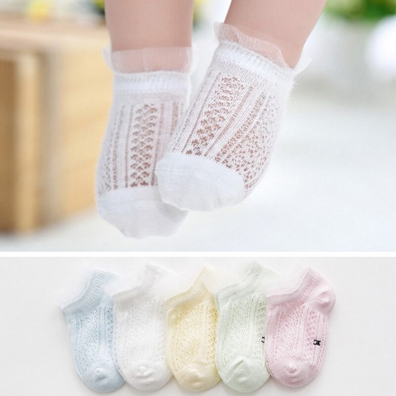 Chaussettes d'été en maille fine pour bébé fille de 0 à 5 ans, jolies chaussettes de princesse en dentelle, en maille fine et douce à la cheville: pink mesh 5pair / 1 to 3year