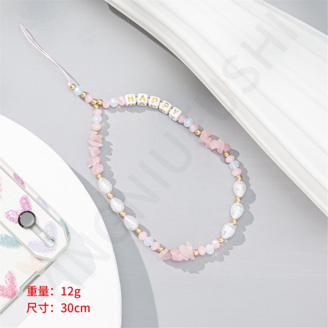 Catena di cellulare con perle di ghiaia moda cinturini per cellulare con perline fascino catena appesa cordino anti-perso cinturino da polso portachiavi: Type1 B