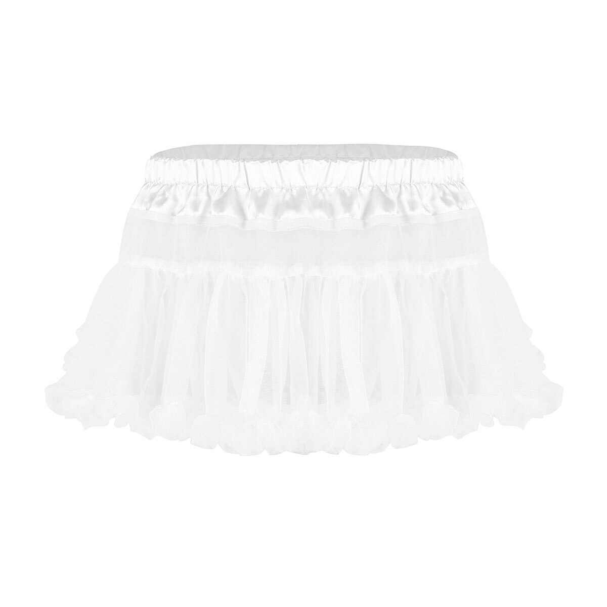 Sissy – jupe courte en Tulle doux à volants pour homme, Lingerie unisexe, vêtements de maison, Mini jupe Tutu, tenue Gay, jeu de rôle: White