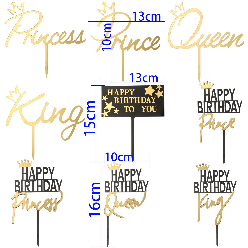Goud Koning Koningin Prins Prinses Kroon Cake Topper Gelukkige Verjaardag Cupcake Topper Bruiloft Valentijnsdag Party Cake Decor