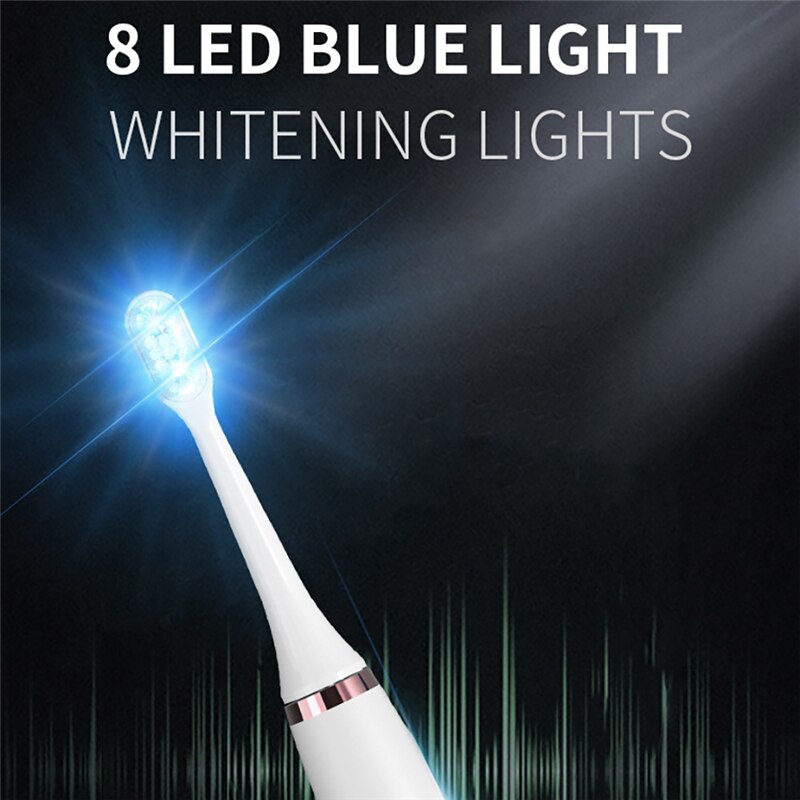 Luminous 8LED Lamp Bead Electric Toothbrush Blue Light Ultrasonic Toothbrush Head Cleaner Adult Automatic Smart Teeth Whitening