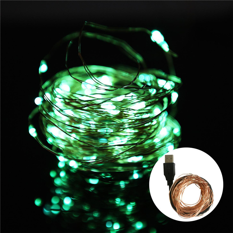 Guirlande lumineuse LED USB en fil de cuivre, guirlande féerique blanche chaude, décoration de maison, noël, mariage, fête de: green / 85W