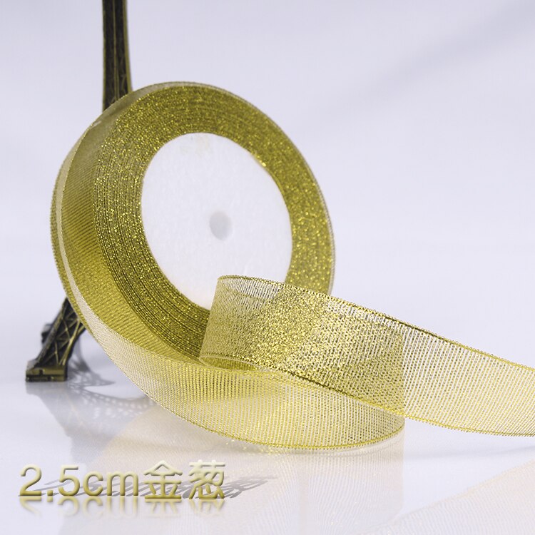 Ruban Satin licorne doré & argent 0.3-5CM | Pour emballage , ruban pailleté de décoration de mariage, pour noël halloween bricolage: onion 25mm gold